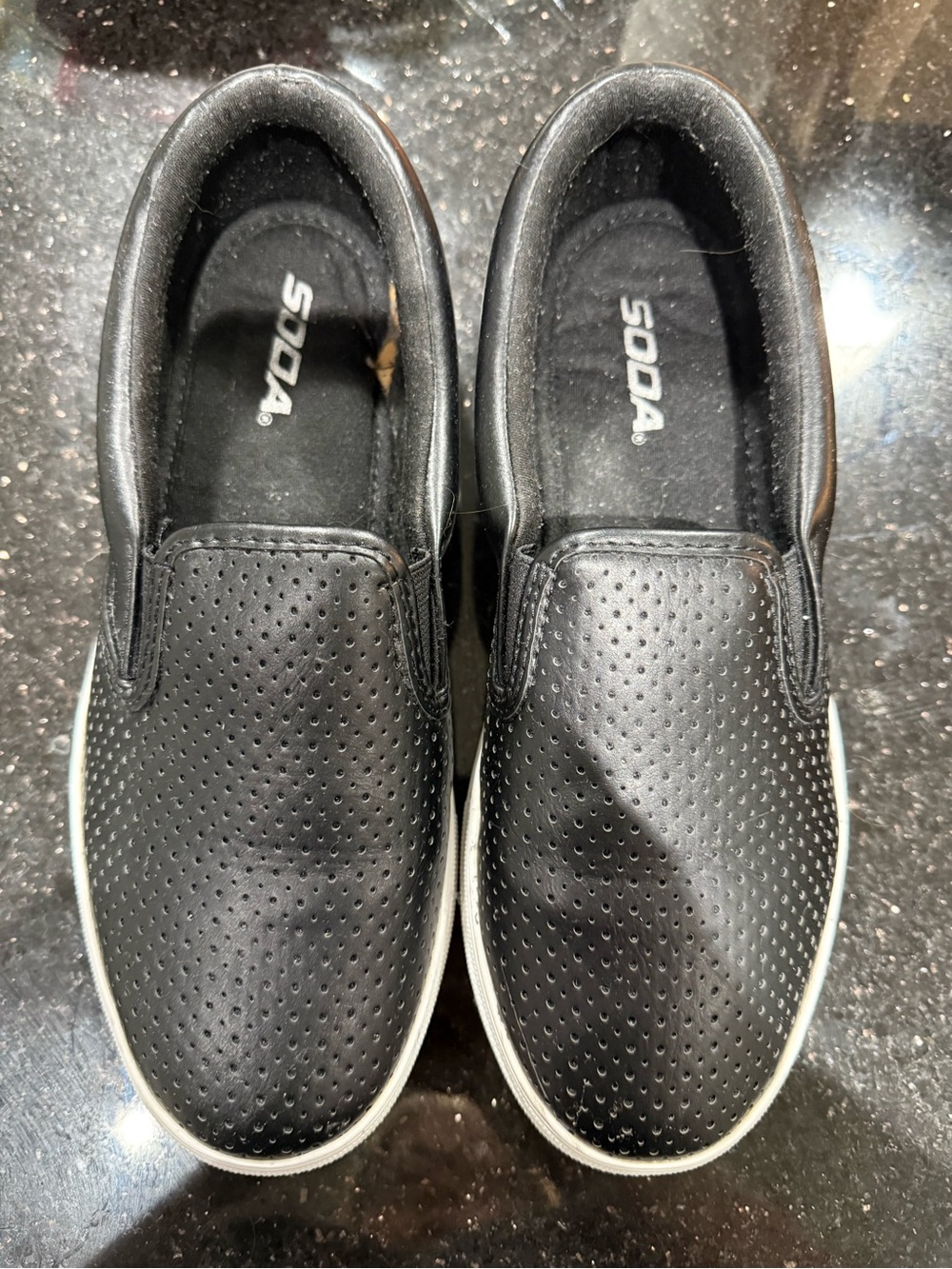 Soda Black Perforated Slip-On Sneakers with White Sole